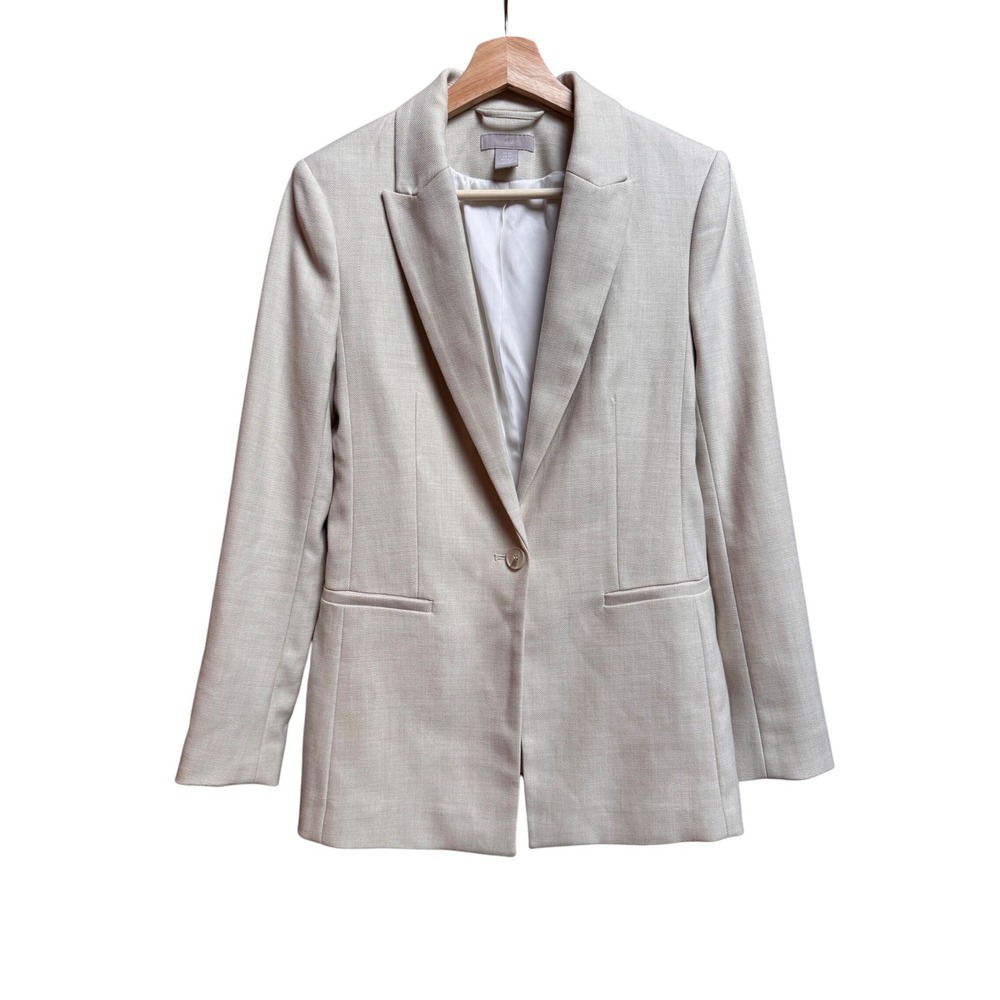 H&M Womens XS Blazer Beige‎ One Button Lined Career Business Jacket Work Preppy